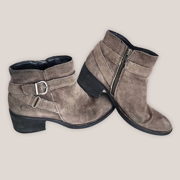 BORN Binghamton Zip Up Ankle Boots Gray Suede Booties w/ Buckle Side Zip F03722 - Picture 1 of 9